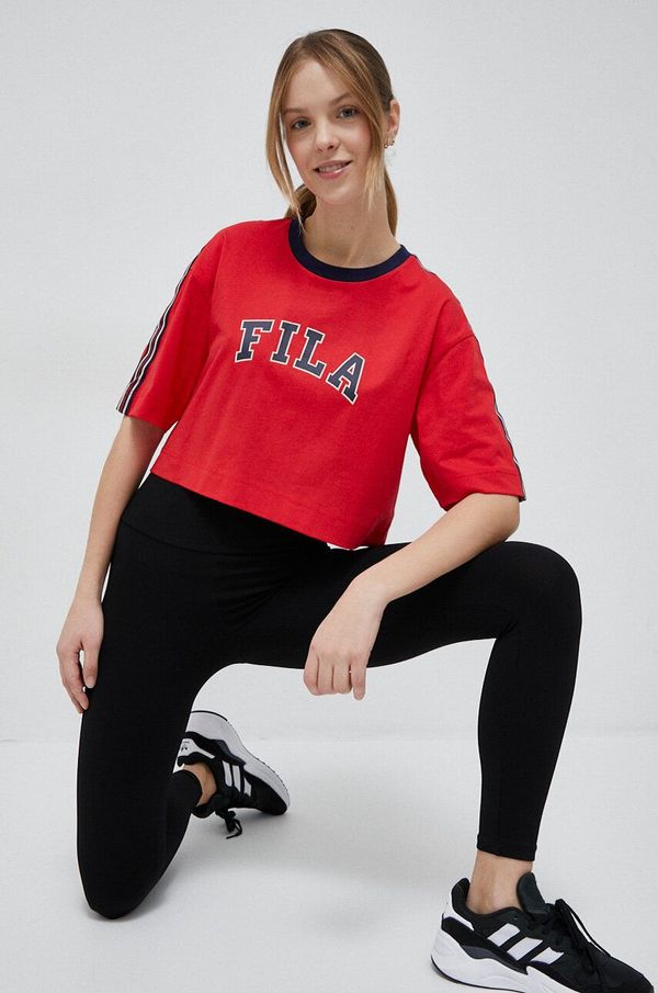 Fila Bombažna kratka majica Fila x Hailey Bieber rdeča barva