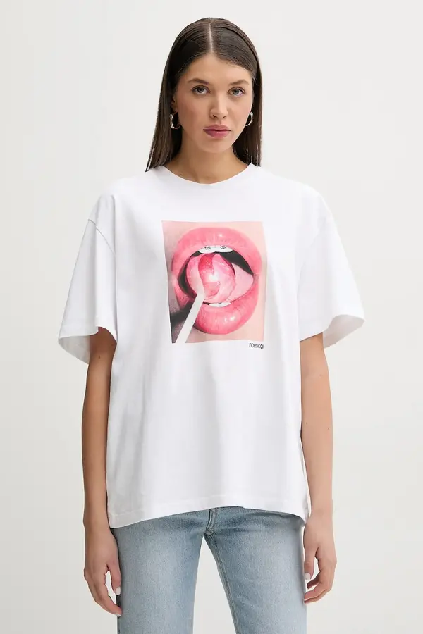 Fiorucci Bombažna kratka majica Fiorucci Lollipop Mouth Print Boxy T-Shirt