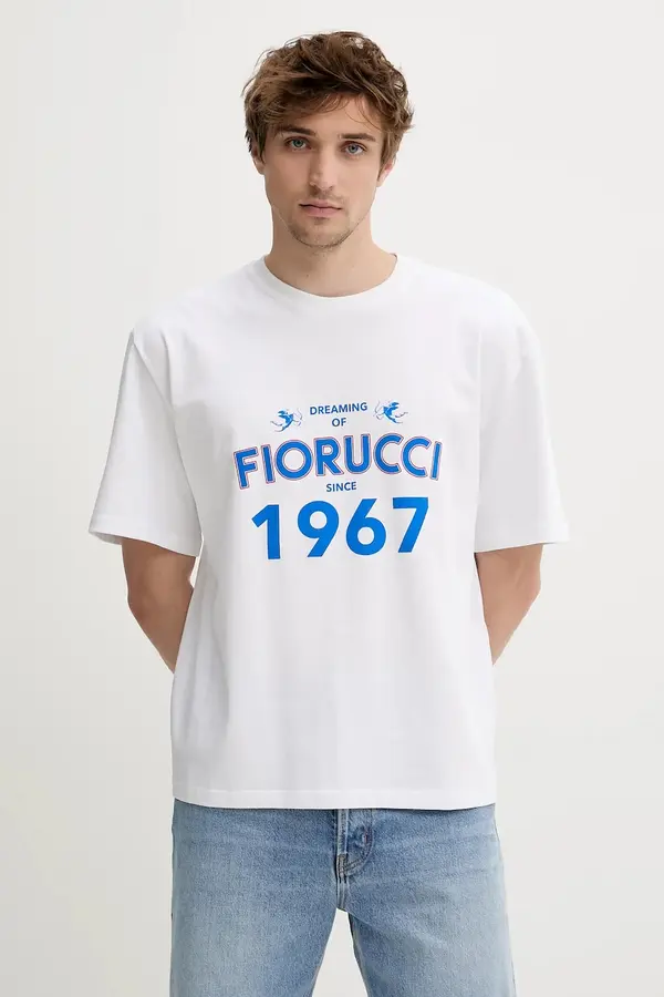 Fiorucci Bombažna kratka majica Fiorucci White Dreaming 1967 Print Boxy Fit T-Shirt