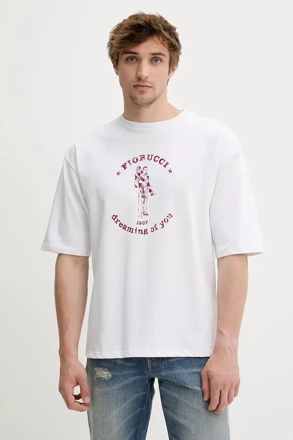 Fiorucci Bombažna kratka majica Fiorucci White Dreaming of You Print Relaxed Fit T-Shirt