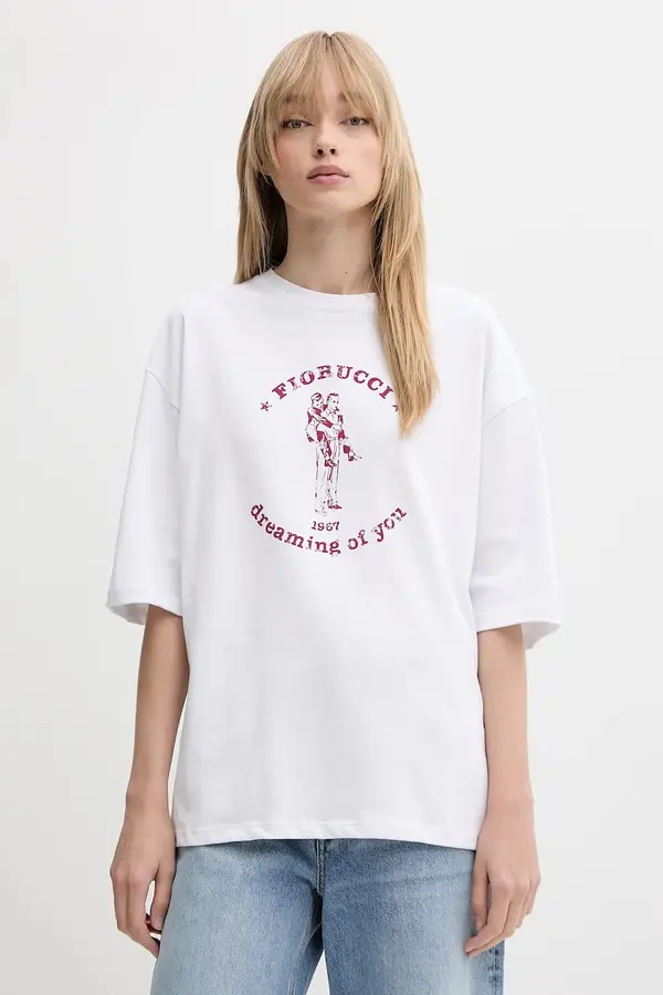 Fiorucci Bombažna kratka majica Fiorucci White Dreaming of You Print Relaxed Fit T-Shirt