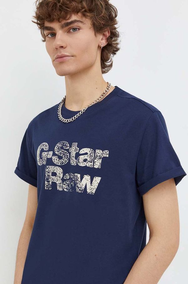 G-Star Raw Bombažna kratka majica G-Star Raw moški, mornarsko modra barva