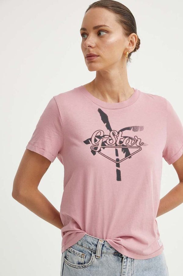 G-Star Raw Bombažna kratka majica G-Star Raw ženska, roza barva, D24595-4107