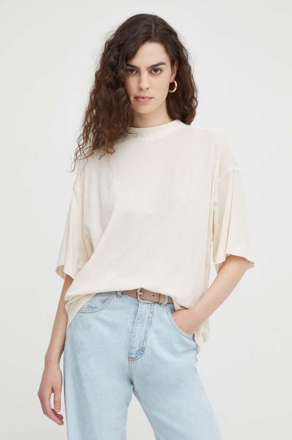 G-Star Raw Bombažna kratka majica G-Star Raw ženski, bež barva