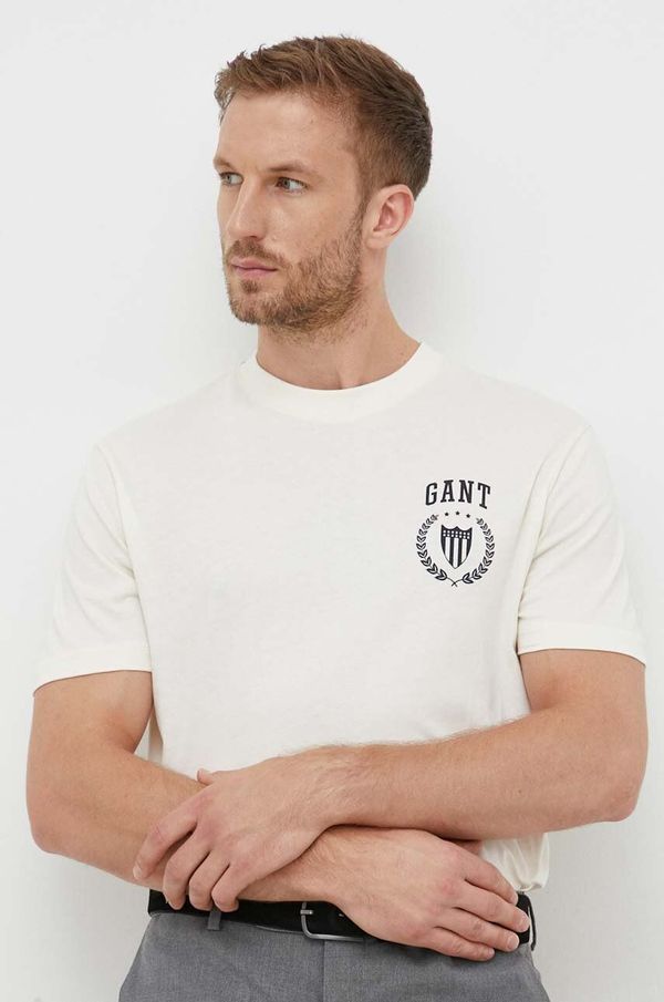 Gant Bombažna kratka majica Gant bež barva