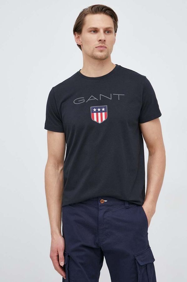 Gant Bombažna kratka majica Gant črna barva