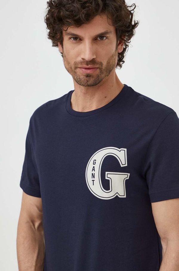 Gant Bombažna kratka majica Gant moški, mornarsko modra barva