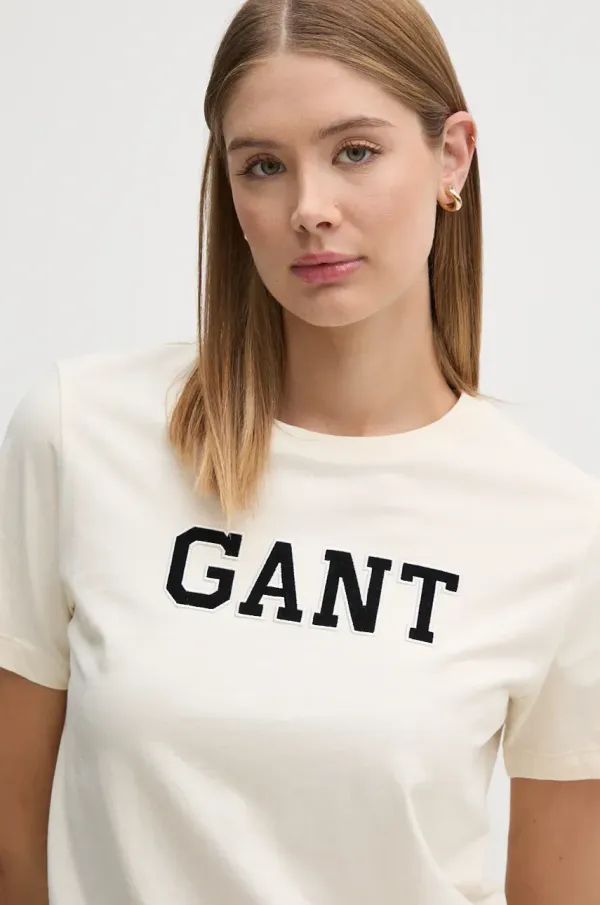 Gant Bombažna kratka majica Gant ženska, bež barva, 4201256