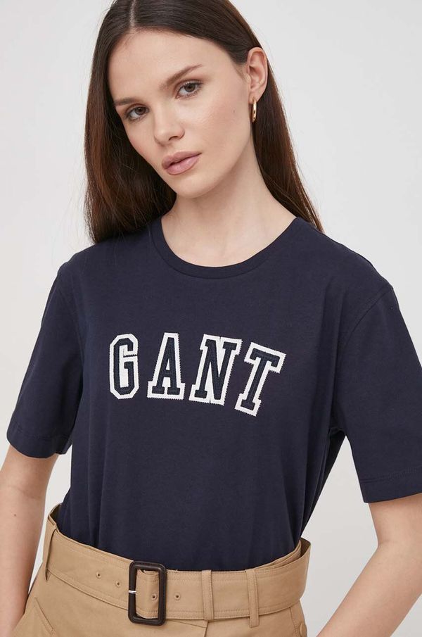 Gant Bombažna kratka majica Gant ženski, mornarsko modra barva