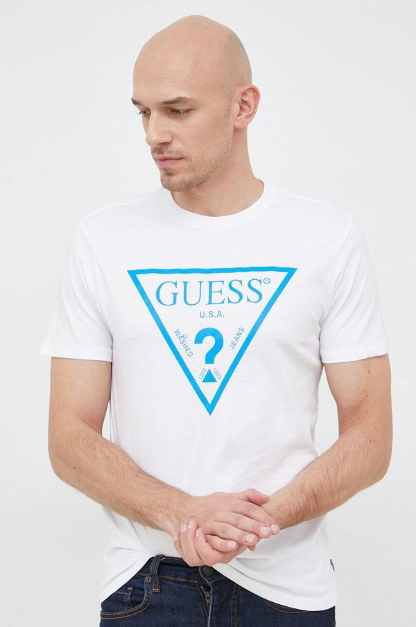 Guess Bombažna kratka majica Guess bela barva