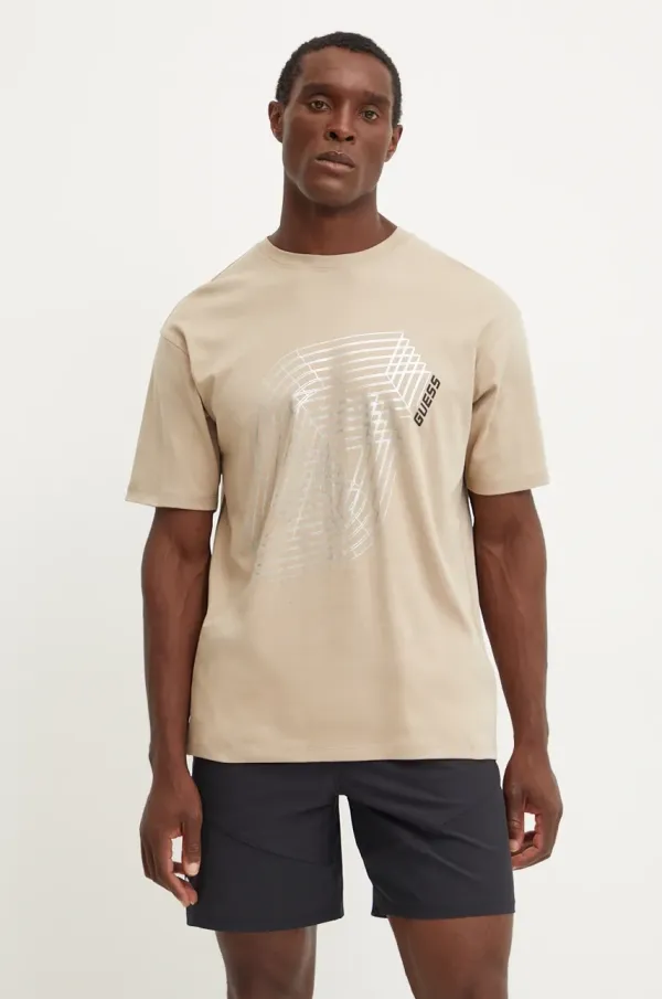 Guess Bombažna kratka majica Guess CAPH moška, bež barva, Z4BI15 KCE60