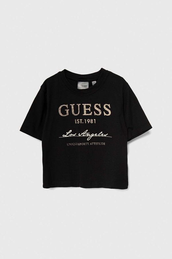 Guess Bombažna kratka majica Guess črna barva