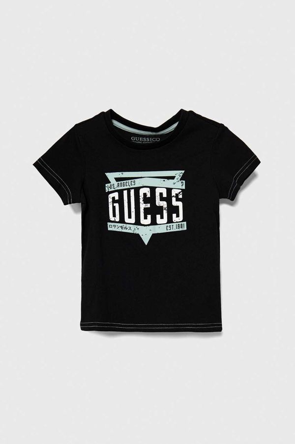 Guess Bombažna kratka majica Guess črna barva