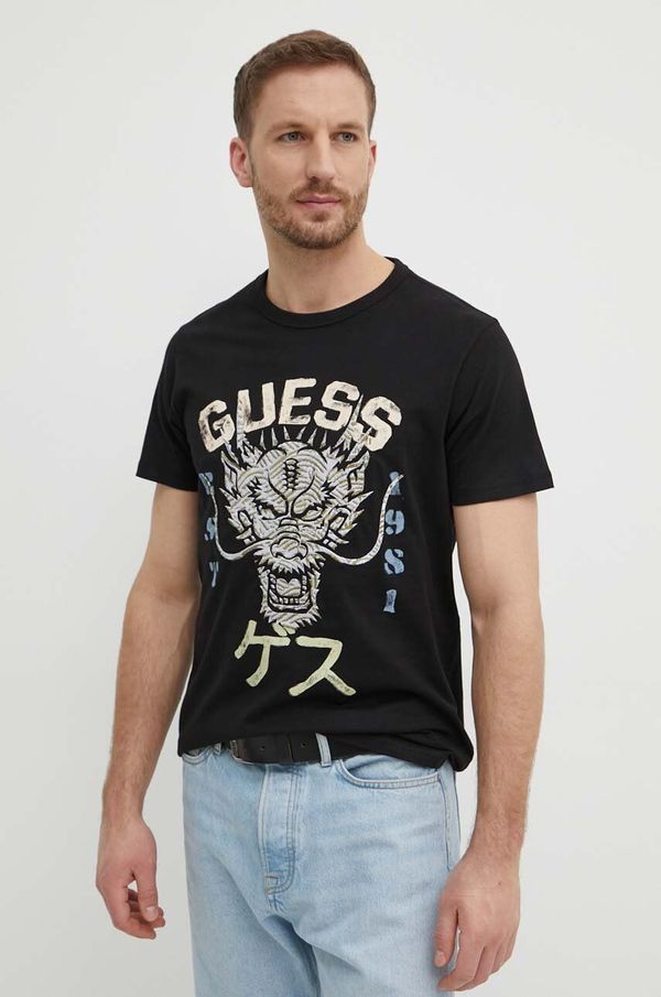 Guess Bombažna kratka majica Guess DRAGON moška, črna barva, M4GI21 K8FQ4