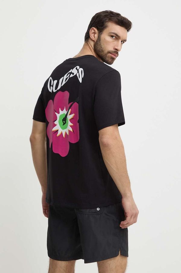 Guess Bombažna kratka majica Guess FLOWER moška, črna barva, F4GI01 I3Z11