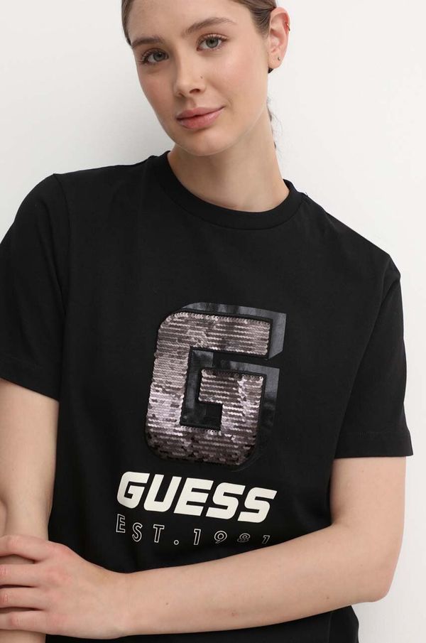 Guess Bombažna kratka majica Guess INS ženska, črna barva, V4YI07 I3Z14