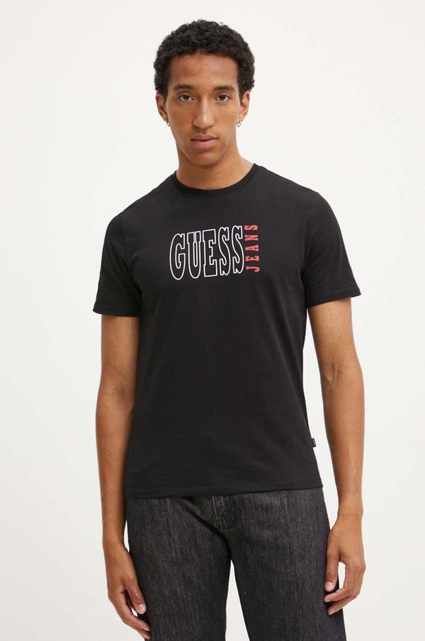 Guess Jeans Bombažna kratka majica Guess Jeans moška, črna barva, M4YI56 K8HM0