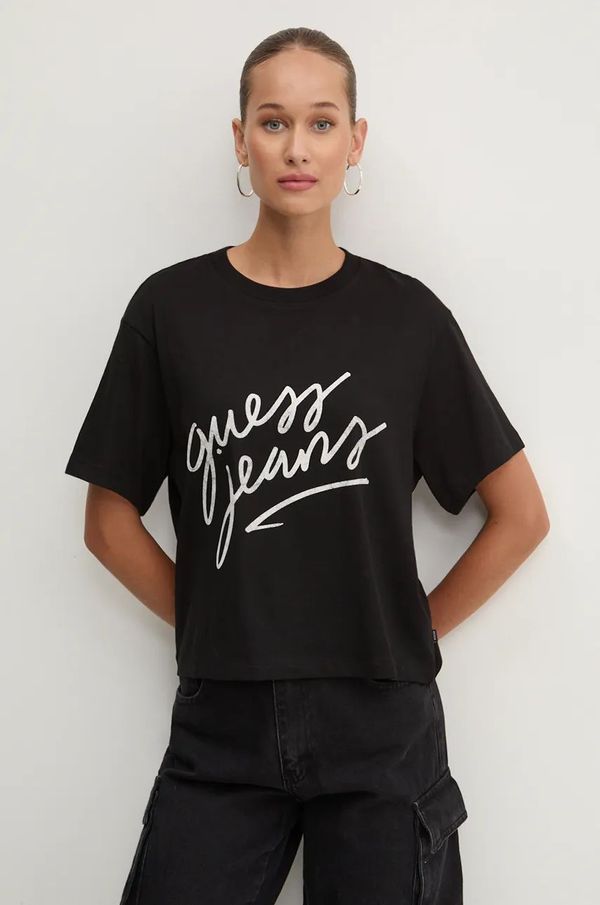 Guess Jeans Bombažna kratka majica Guess Jeans ženska, črna barva, W4BI54 K8HM0