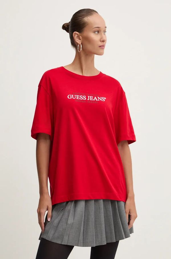 Guess Jeans Bombažna kratka majica Guess Jeans ženska, rdeča barva, W4YI08 K8HM0