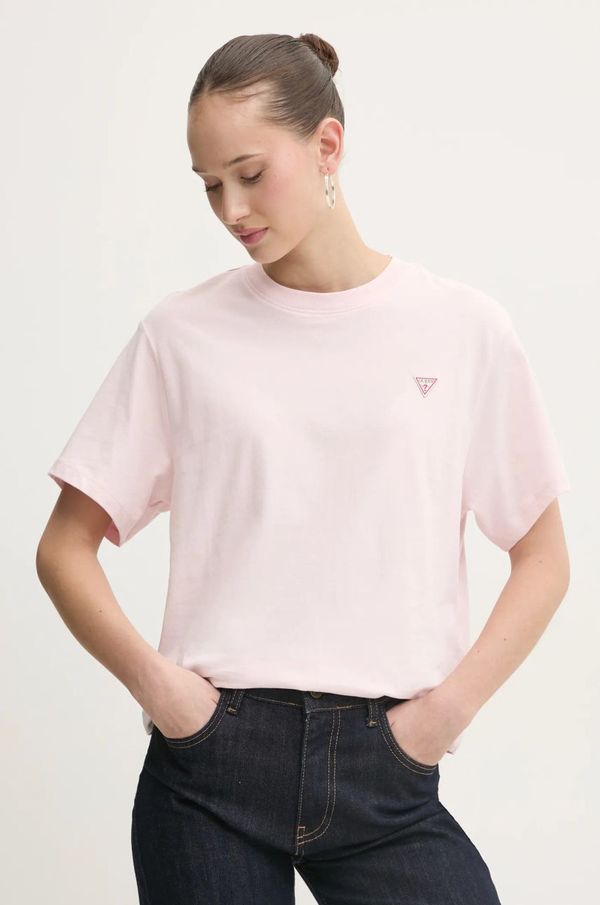 Guess Jeans Bombažna kratka majica Guess Jeans ženska, roza barva, W4YI05 K8HM0