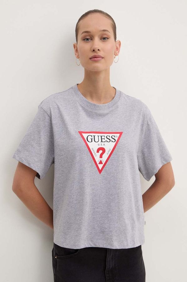 Guess Jeans Bombažna kratka majica Guess Jeans ženska, siva barva, W4YI73 K8HM0