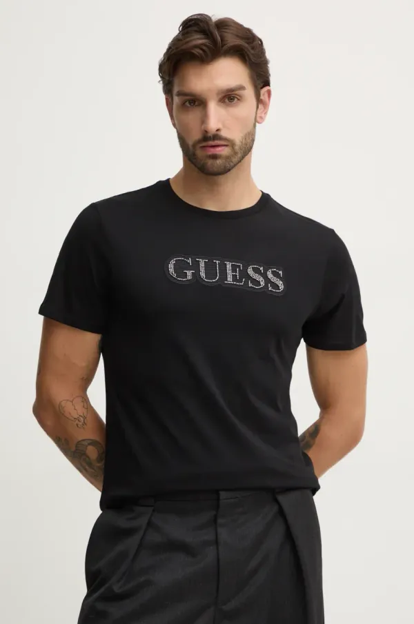 Guess Bombažna kratka majica Guess moška, črna barva, M4BI64.K9RM1