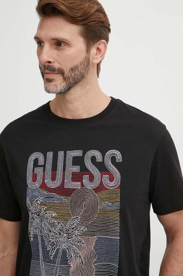 Guess Bombažna kratka majica Guess moška, črna barva, M4GI15 I3Z14