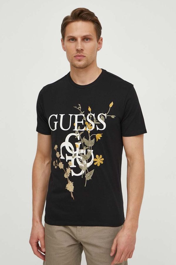 Guess Bombažna kratka majica Guess moška, črna barva, M4GI53 K9RM1