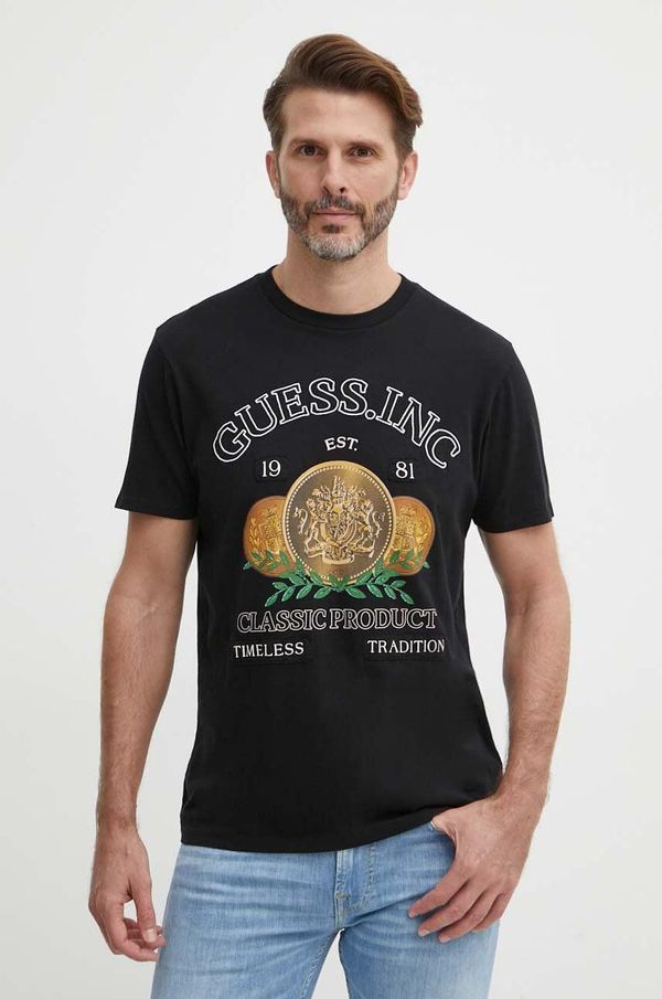 Guess Bombažna kratka majica Guess moška, črna barva, M4GI56 K9RM1