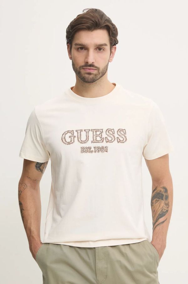 Guess Bombažna kratka majica Guess moški, bež barva, M5RI23 K8FQ4