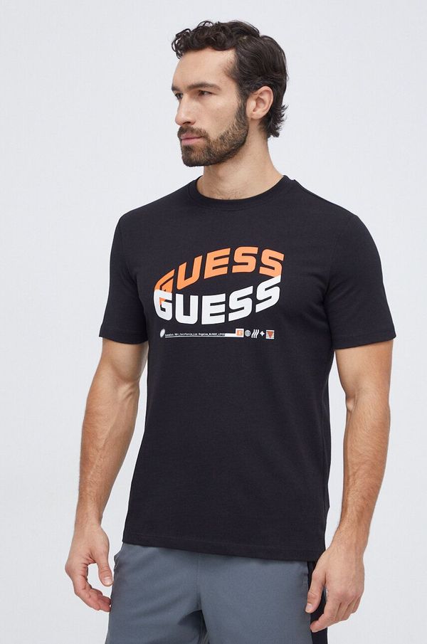 Guess Bombažna kratka majica Guess moški, črna barva