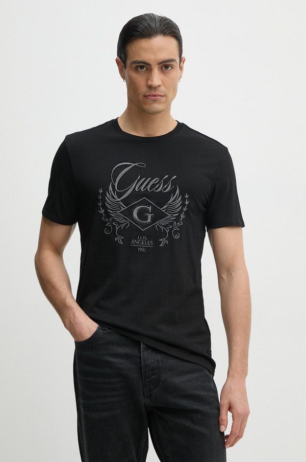 Guess Bombažna kratka majica Guess moški, črna barva