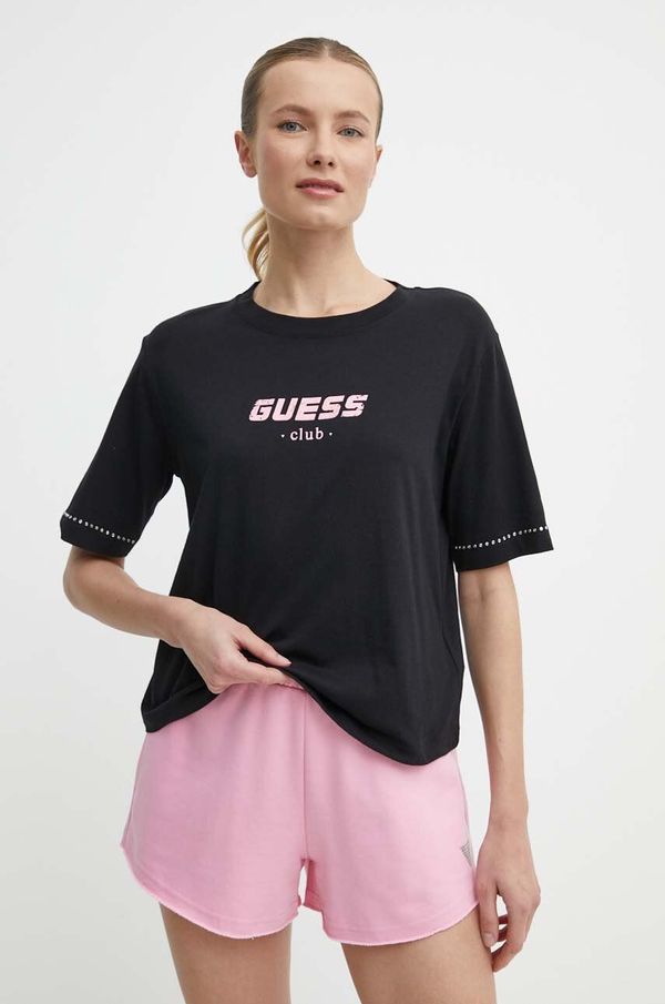 Guess Bombažna kratka majica Guess NATALIA ženska, črna barva, V4GI11 JA914