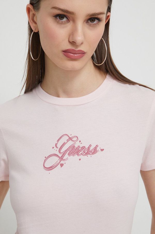 Guess Originals Bombažna kratka majica Guess Originals ženski, roza barva