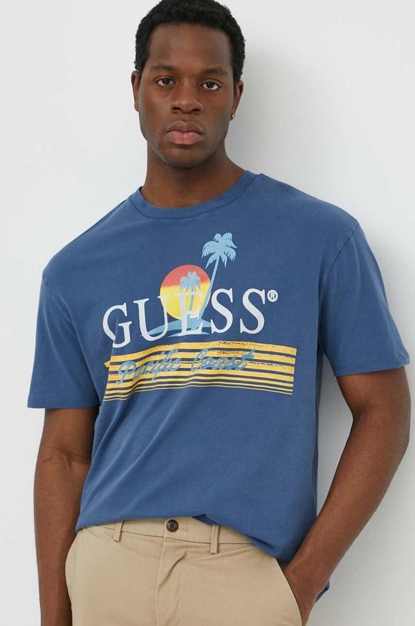 Guess Bombažna kratka majica Guess PACIFIC moška, mornarsko modra barva, M4GI41 KBZV1