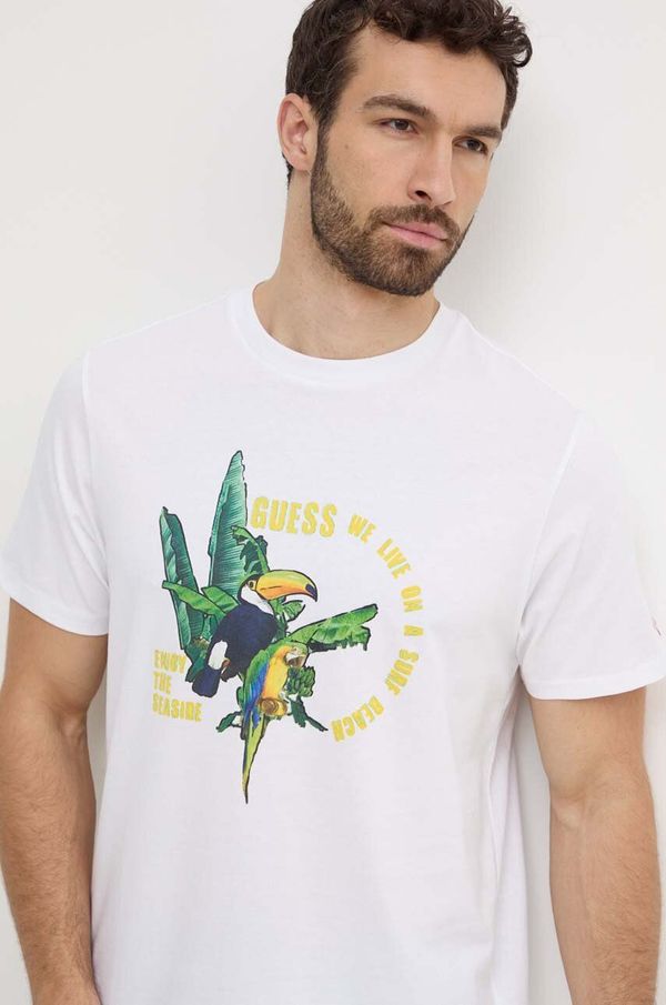 Guess Bombažna kratka majica Guess PARROTS moška, bela barva, F4GI08 I3Z11