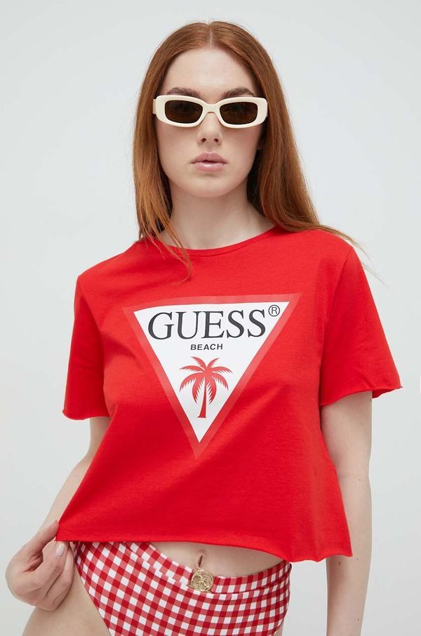 Guess Bombažna kratka majica Guess Rdeča barva