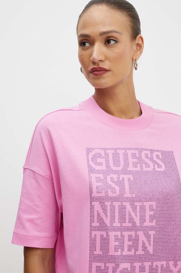 Guess Bombažna kratka majica Guess SHINY ženska, vijolična barva, W4YI28 I3Z14