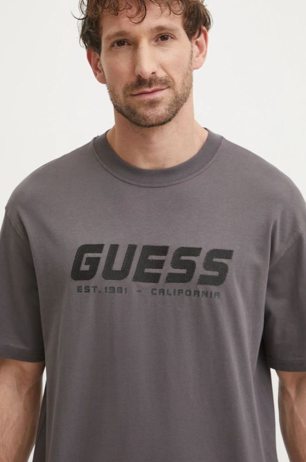 Guess Bombažna kratka majica Guess SURON moška, siva barva, Z5RI10 I3Z14