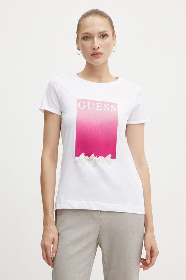 Guess Bombažna kratka majica Guess ženska, bela barva, W4BI30 JA914