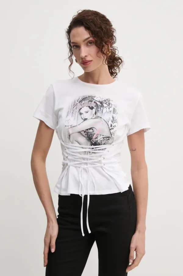 Guess Bombažna kratka majica Guess ženska, bela barva, W5RI32 K9RM1