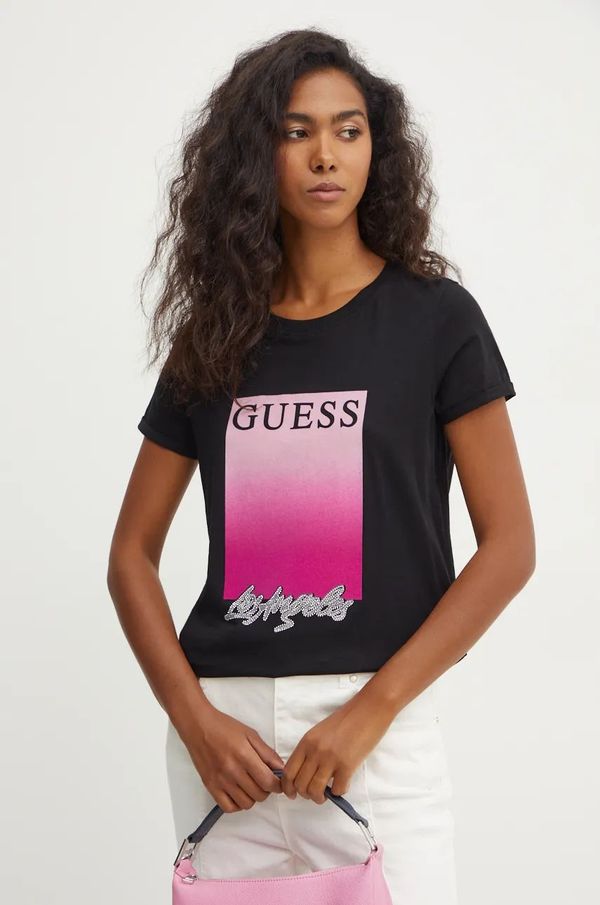 Guess Bombažna kratka majica Guess ženska, črna barva, W4BI30 JA914