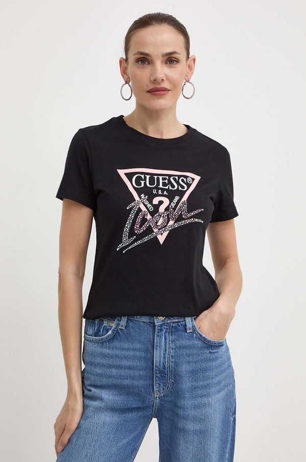 Guess Bombažna kratka majica Guess ženska, črna barva, W4GI20 I3Z14