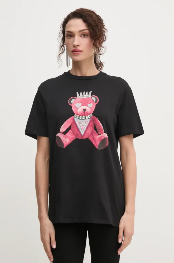 Guess Bombažna kratka majica Guess ženska, črna barva, W5RI30 K9RM1