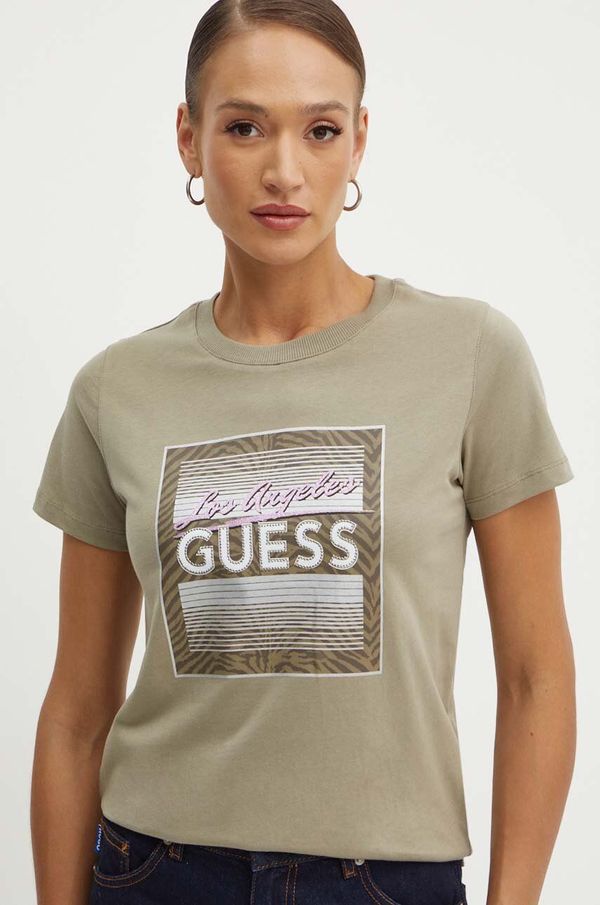 Guess Bombažna kratka majica Guess ženska, zelena barva, W4YI17 I3Z14