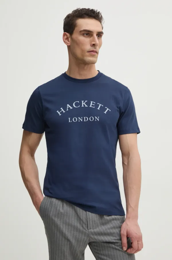 Hackett London Bombažna kratka majica Hackett London moška, mornarsko modra barva, HM500893