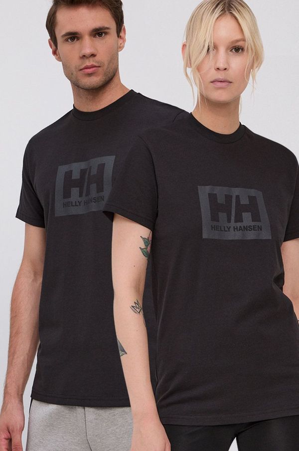 Helly Hansen Bombažna kratka majica Helly Hansen črna barva