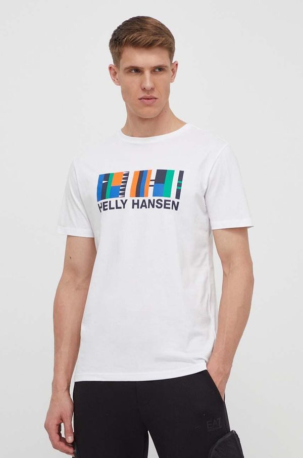 Helly Hansen Bombažna kratka majica Helly Hansen moški, bela barva