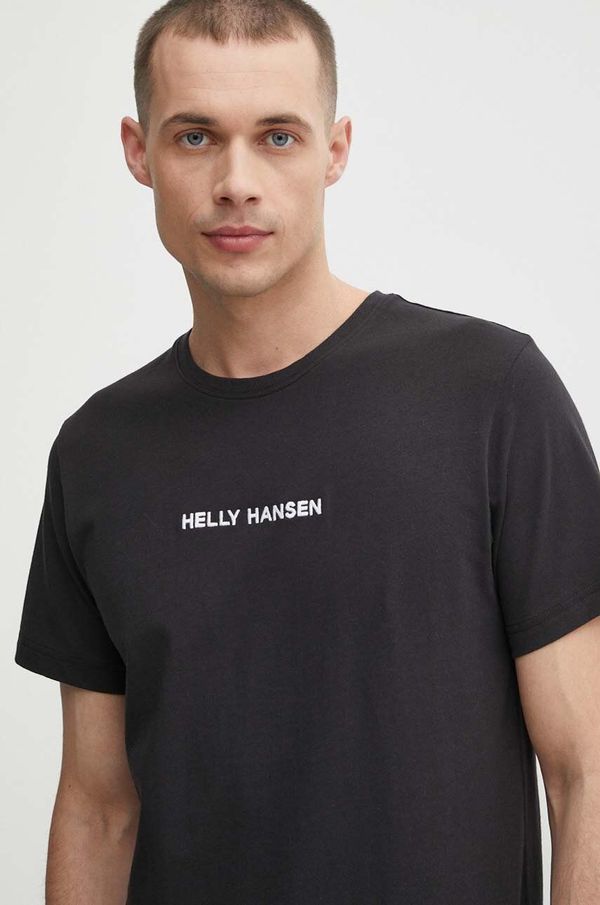 Helly Hansen Bombažna kratka majica Helly Hansen moški, črna barva