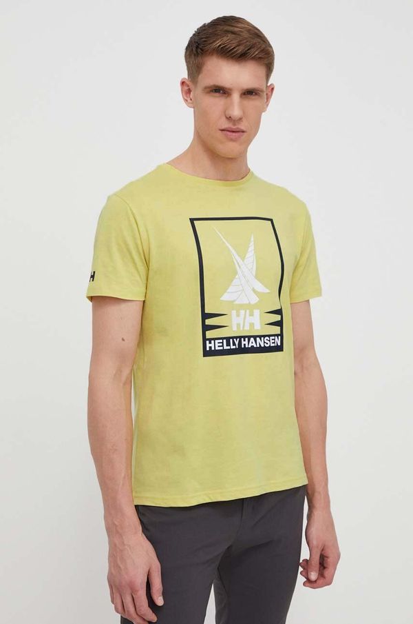 Helly Hansen Bombažna kratka majica Helly Hansen moški, rumena barva